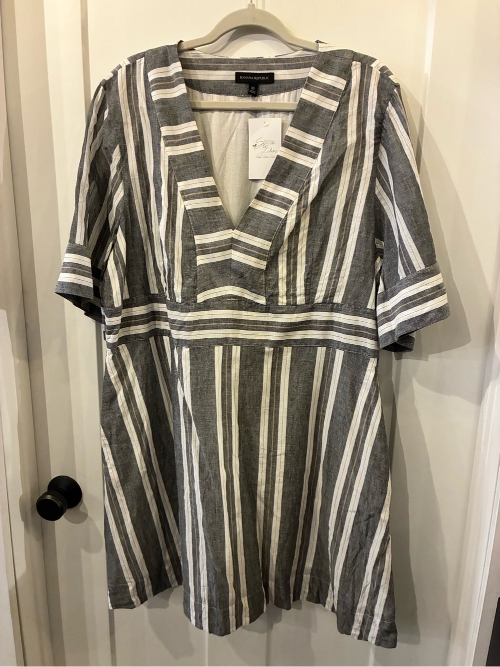 Banana Republic Gray & White Striped V‑Neck Mini Dress